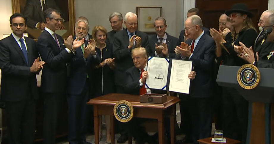 PRESIDENT TRUMP SIGNS MUSIC MODERNIZATION ACT INTO LAW WITH KID ROCK, SAM MOORE AS WITNESSES