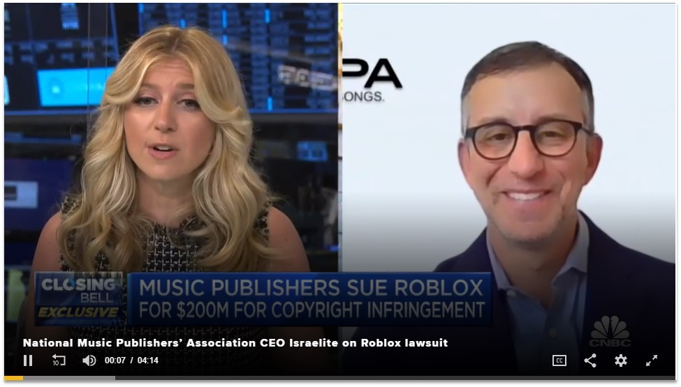 National Music Publishers’ Association CEO Israelite on Roblox lawsuit | CNBC
