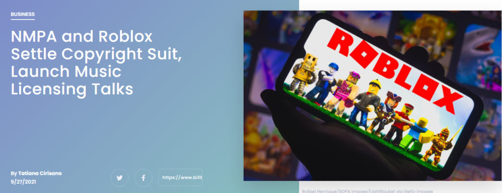 National Music Publishers' Association (NMPA) sues Roblox for