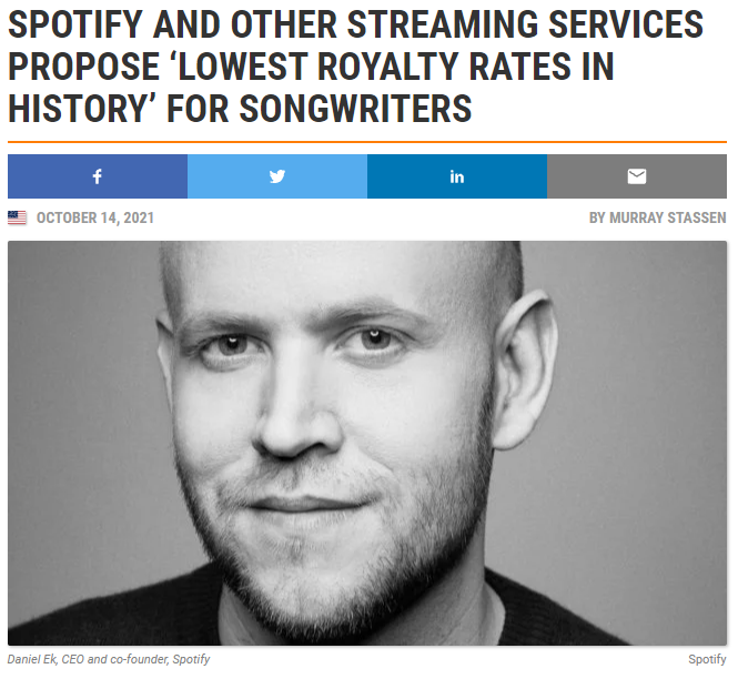 SPOTIFY AND OTHER STREAMING SERVICES PROPOSE ‘LOWEST ROYALTY RATES IN HISTORY’ FOR SONGWRITERS | MBW