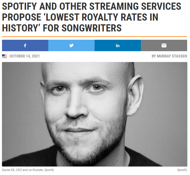 SPOTIFY AND OTHER STREAMING SERVICES PROPOSE 'LOWEST ROYALTY RATES IN  HISTORY' FOR SONGWRITERS | MBW - National Music Publishers' Association