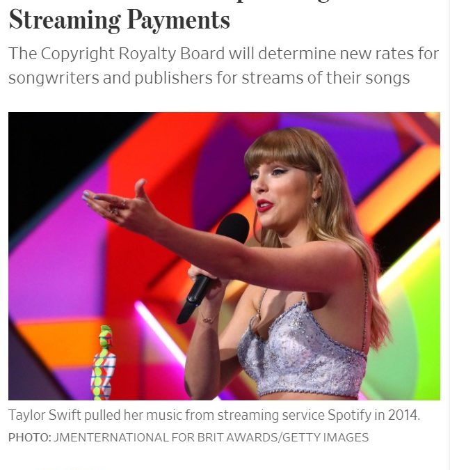 Music Publishers Propose Higher Streaming Payments | WSJ
